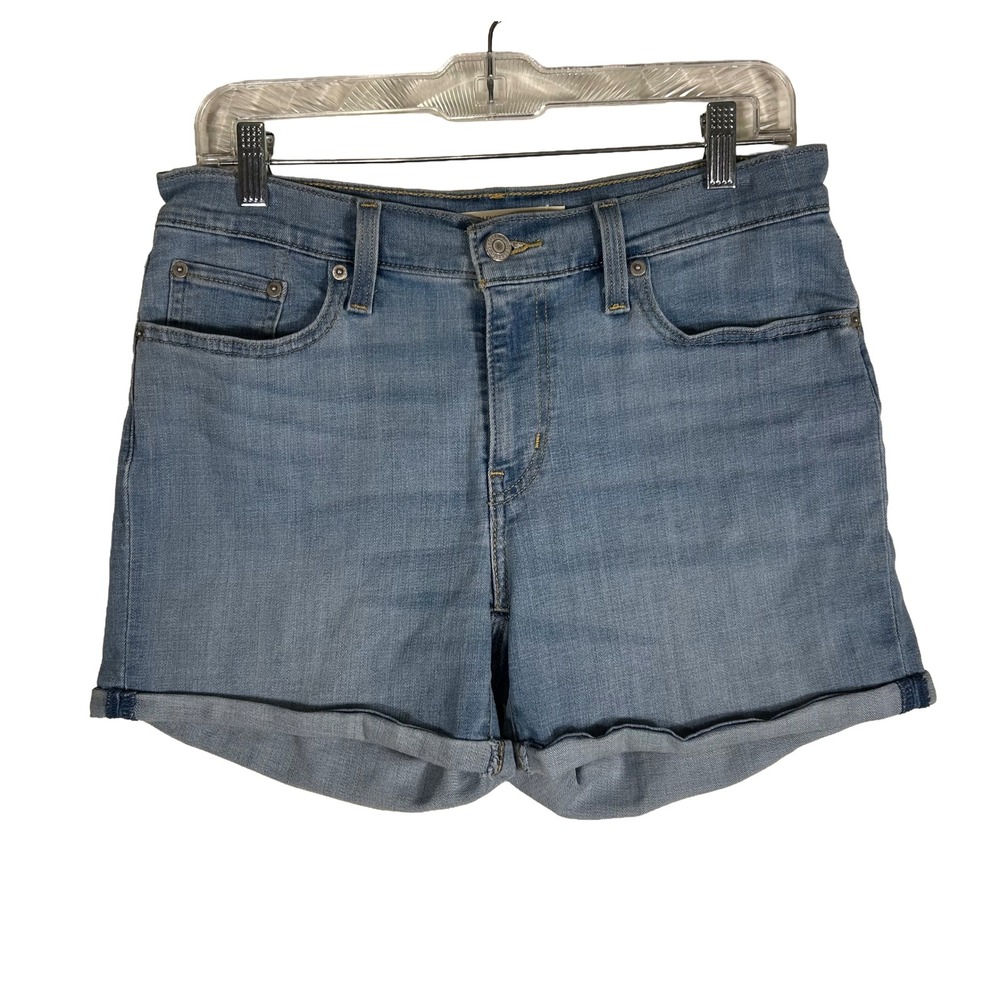 Levi Strauss & Co Mid Length Denim Shorts Light Washβ Blue Cuffed Size 28